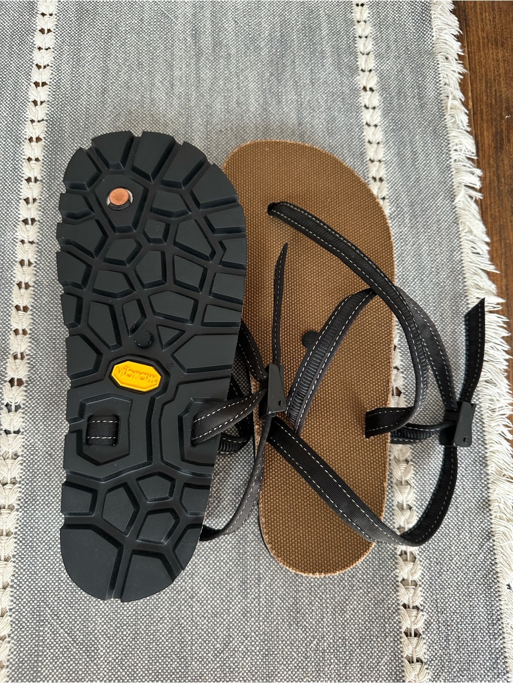 Brown Footbed Sandals with Black Straps - Men's and Women Size Casual Comfort